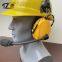 Professional wireless noise reduction intercom half duplex headset hanging on bold yellow safety hat “YISHENG” YS-DJ-02H Series