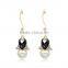 Bridal Wedding Golden Crystal Pearl Flower Drop Dangle Earrings