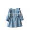 customized Little girls denim jeans skirt dress light blue wash embroidered toddler dress for kids