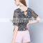 Latest Fashion Design Backless Chiffon V-neck Priting Slim Fit Shirts Ladies Tops