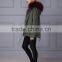 Short Wine Fox Fur Lined With Raccoon Fur Collar Trim Hooded Parka Coat Supplier's Choice