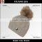 High quality wool cable knit beanie hat pom pom custom fur hats