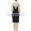 New arrival Women evening wear sleeveless navy blue bodycon dress with lace trims