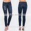 2017 new design high quality fancy distressed lean jeans womens OEM service