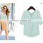 New design 2 colors choice V neck short sleeve Plus size women chiffon fabric shirt