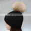 Black classical strips pattern fur bobble hats women pompon warm hats