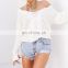 Wholesale Promation Womens White Pullover Sexy V Neck Cable Knit Sweater