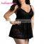 Hot Attractive Deep V Neck Black Lace Sexy Big Size Babydoll Transparent Women Lingerie