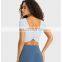 High Quality Built In Bra Beauty Back Sexy Short Sleeve Crop Top  Women Fashion Slim Gym Yoga T Shirt Fitness Sports Wear