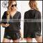 Ladies Short Zippered Stretch Knit Hoodies with Front Partial Zipper