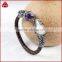 Wholesale Amazing double stone leather wrapped bangles, Fashion amethyst and pearl bangle