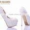 OW17 elegant girls lace white heel wedding shoes party wear platform wedding shoes