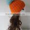 Vintage Design Stylish Baby Blue Raccoon Fur Ball/Pompom Orange Rib Knitted Wool Beanie Cap/Hat