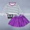 Cartoon Kitty Stripe Long Sleeve T-shirt And Short Skirt 2 Piece Set for 2-6 Years