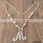 New fashion initial letter silver pendant necklace pearl glass stone beaded necklace jewelry