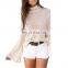Women Sexy Trumpet Sleeve Turtleneck Knitted Ladies Tops Latest Design T-Shirt