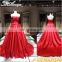 2016 latest fashion women plus size a line red halter ball gown