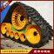 Modification of agricultural tractors with triangular track wheels for anti slip and anti sinking in paddy fields