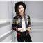 Fashion Brand Real Sheepskin Leather Baseball Uniform Flower Embroidery Jackets