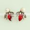 red rhinestone horse eye earrings with big pearl