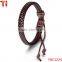 Simple Antique Handmade Genuine Leather Surfer Braided Bangle Bracelet Black