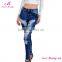 High Quality Blue Mature Slimming Ripped Women Jeans