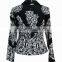 Hot sale fashion design long sleeve symmetrical print lady/woman suit