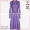 Factory Manufacturer Ladies' Top Fashion Elegant Bandage Purple Long Sleeve Deep V-neck Western Style Dresses