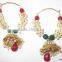 Red Green pearl hoop bollywood gold tone dangler jhumka EARRINGS