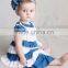 2017 adorable organic cotton baby rompers wholesale baby blue solid color ruffle clothes