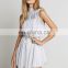 Ladies fashion sleeveless lace panel white dream dress, cotton dress for summer