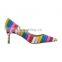Women multi colors design pumps pointed toe comfortable heels sandals shoes