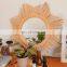 HOT Star Sun Flower Boho Round Rattan Mirror, Floral Hand Woven Wicker, Vintage Handmade Wall Mount Hanging Decor