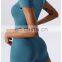 Gym Fitness Sexy One Piece Square Neck Built In Bra Short Sleeve Shorts Yoga Dance Jumpsuit Women Workout Training Sports Wear