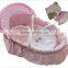 Baby bassinet natural colorful cute embroidery wicker basket set with rocking metal stand