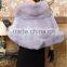 Coffee Color Rex Rabbit Fur Poncho With Fox Fur Collar