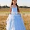 LBFG13 Pretty Lace Applique Flower Girl Dress with Ruffles Light Blue Sleeve Full Length Dresses of Party for Girls of 12 Years