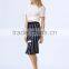 2016 New Arrival White & Black Stripe Knited Crop and Skirt Co-ord Set