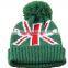 sales cheap UK flag knitted winter hats with ball top pom pom