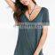 Custom Women Modal Soft Light Loose Fit Curved Bottom Deep-V Tee