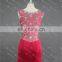 Real Sample Sexy See Through Back Beaded Side Slit Red Formal Gown Evening Dress