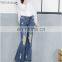 New style damaged jeans flare pant women tassel boot cut jean