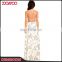 Latest Women Designer One Piece Long Dresses White Cream Floral Print Lace Up Halter Back Maxi Dress