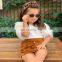 2020 Hot Sale New Creative Pure White Feather Sleeve T-shirt + Metal Button Corduroy Short Skirt Set
