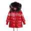 Shiny fabric heavy and warm Duck  down Filling water resistant Jacket colorful faux fur Puffer coat for ladies in winter