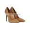 Brown color high heel shinning upper women sandal ankle strap new design of sandals ladies pump shoes