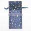 Print with blue snowflakes Organza present pouch with rope drawstring, nuts bags for packing party candy/festive gifts