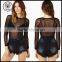 Fancy Ladies Tops Autumn 2015 Long Sleeve Sheer / Transparen Sexy Women t Black Mesh Tops