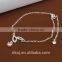 2015 Wholesale hanging crystal charm silver handmade anklet