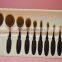 10 pcs Black Synthetic Hair Kabuki Oval Toothbrush Makeup Brush Set